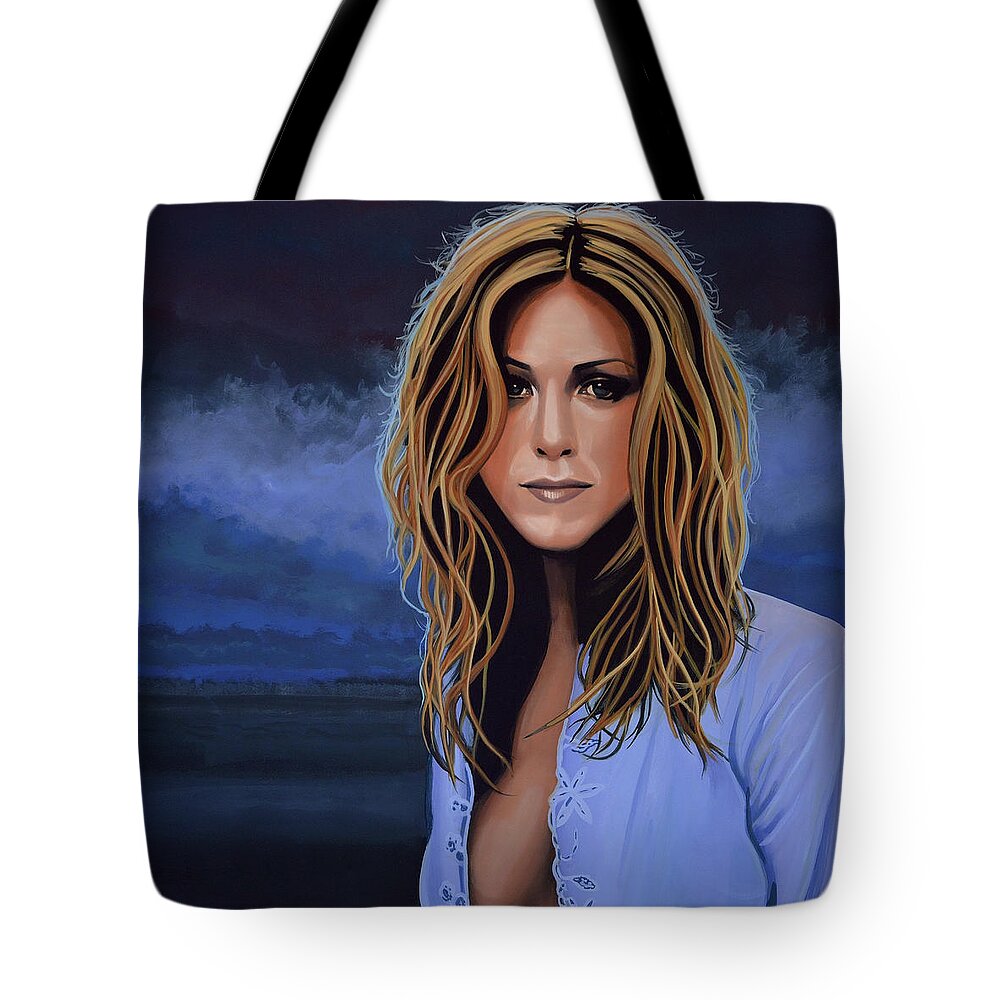 Jennifer Aniston Tote Bag featuring the painting Jennifer Aniston Painting by Paul Meijering