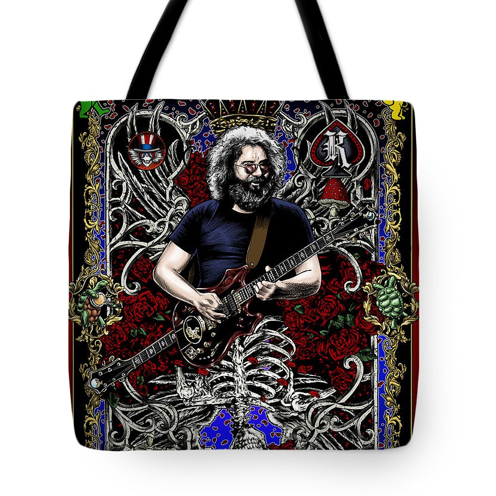 Jerry Garcia Tote Bag featuring the drawing Jerry Card by Gary Kroman
