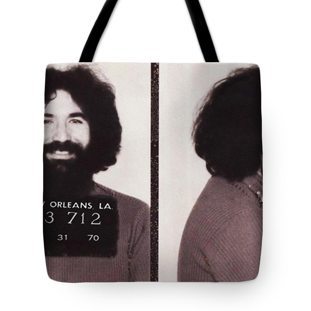 Jerry Tote Bag featuring the photograph Jerry Garcia Mugshot by Digital Reproductions
