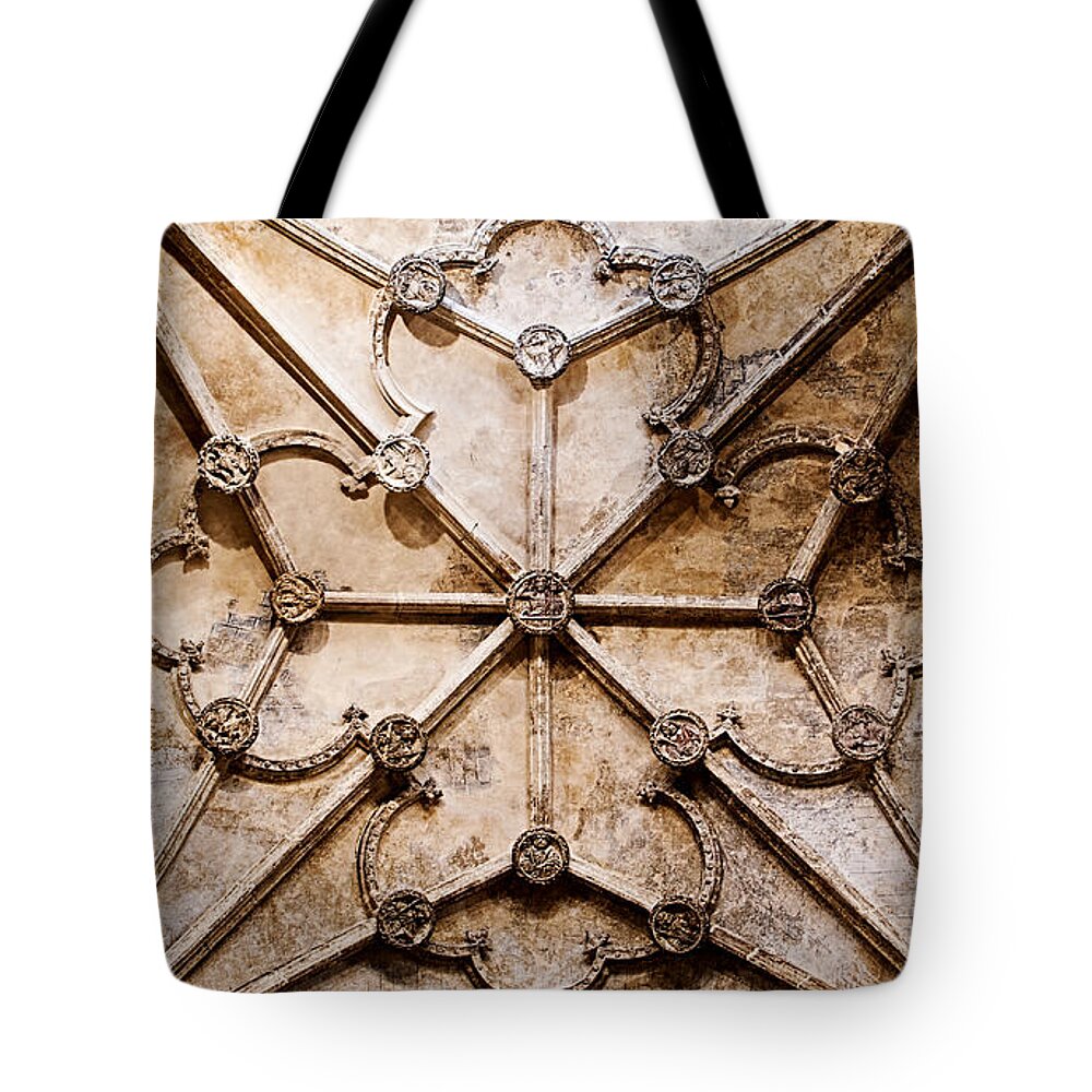 Jesus Tote Bag featuring the photograph Jesus on a Ribbed Ceiling by Weston Westmoreland