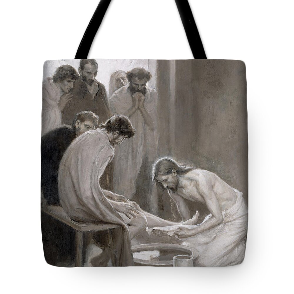 Disciple Tote Bag featuring the painting Jesus Washing the Feet of his Disciples by Albert Gustaf Aristides Edelfelt
