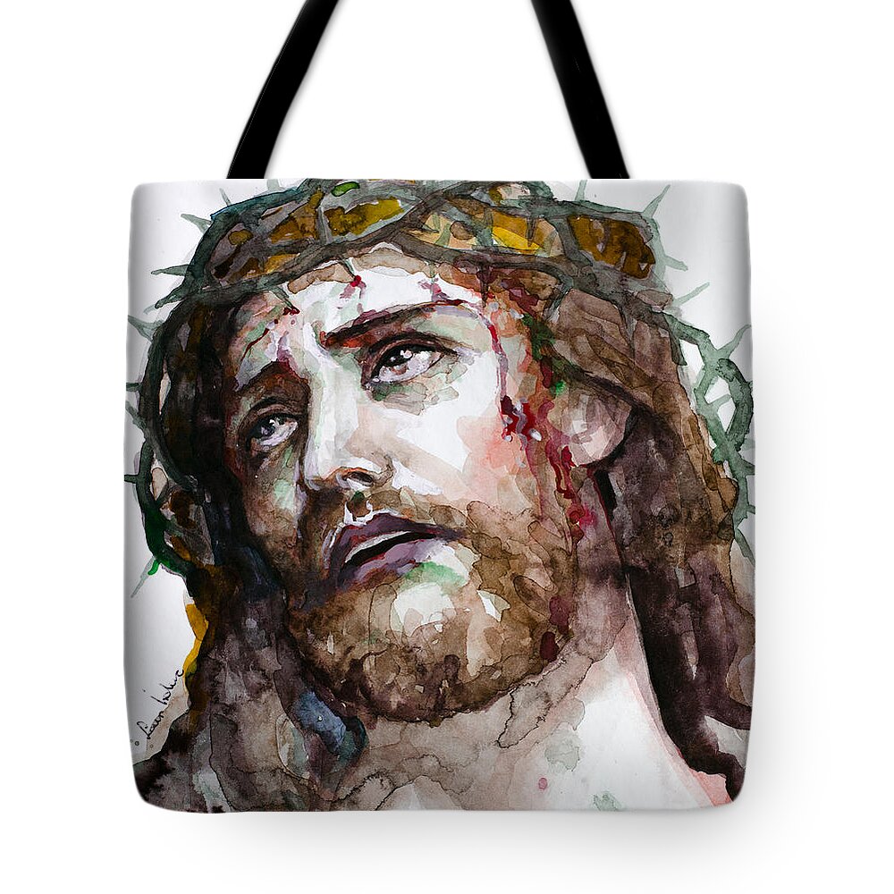 Jesus Christ Tote Bag featuring the painting The Suffering God by Laur Iduc
