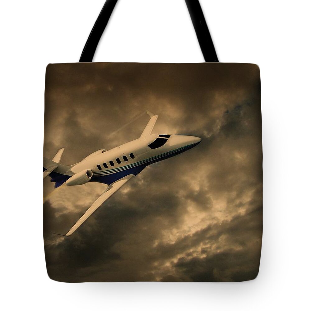 Jet Tote Bag featuring the photograph Jet Through The Clouds by David Dehner