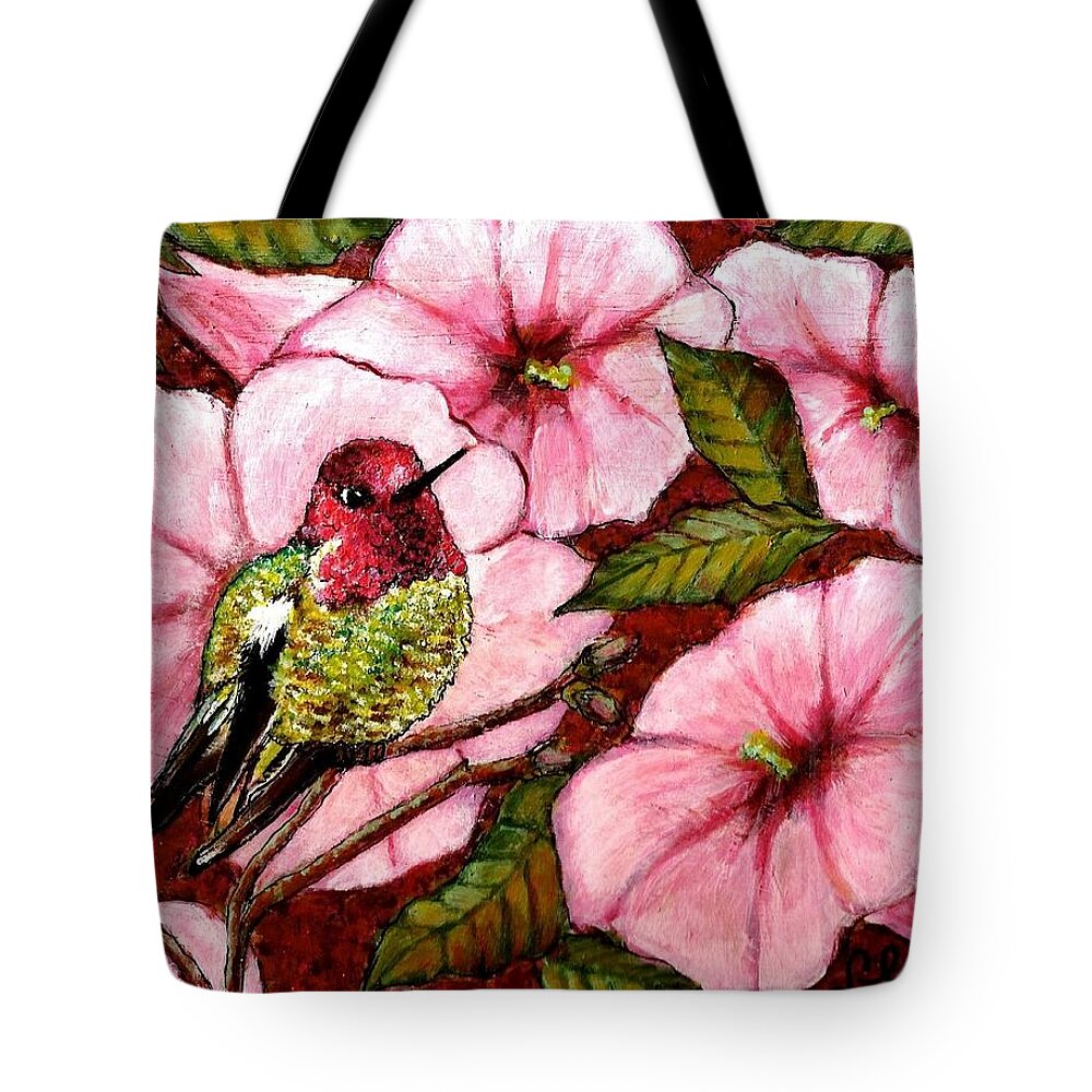 Bird Tote Bag featuring the painting Jewel Among Blooms by VLee Watson