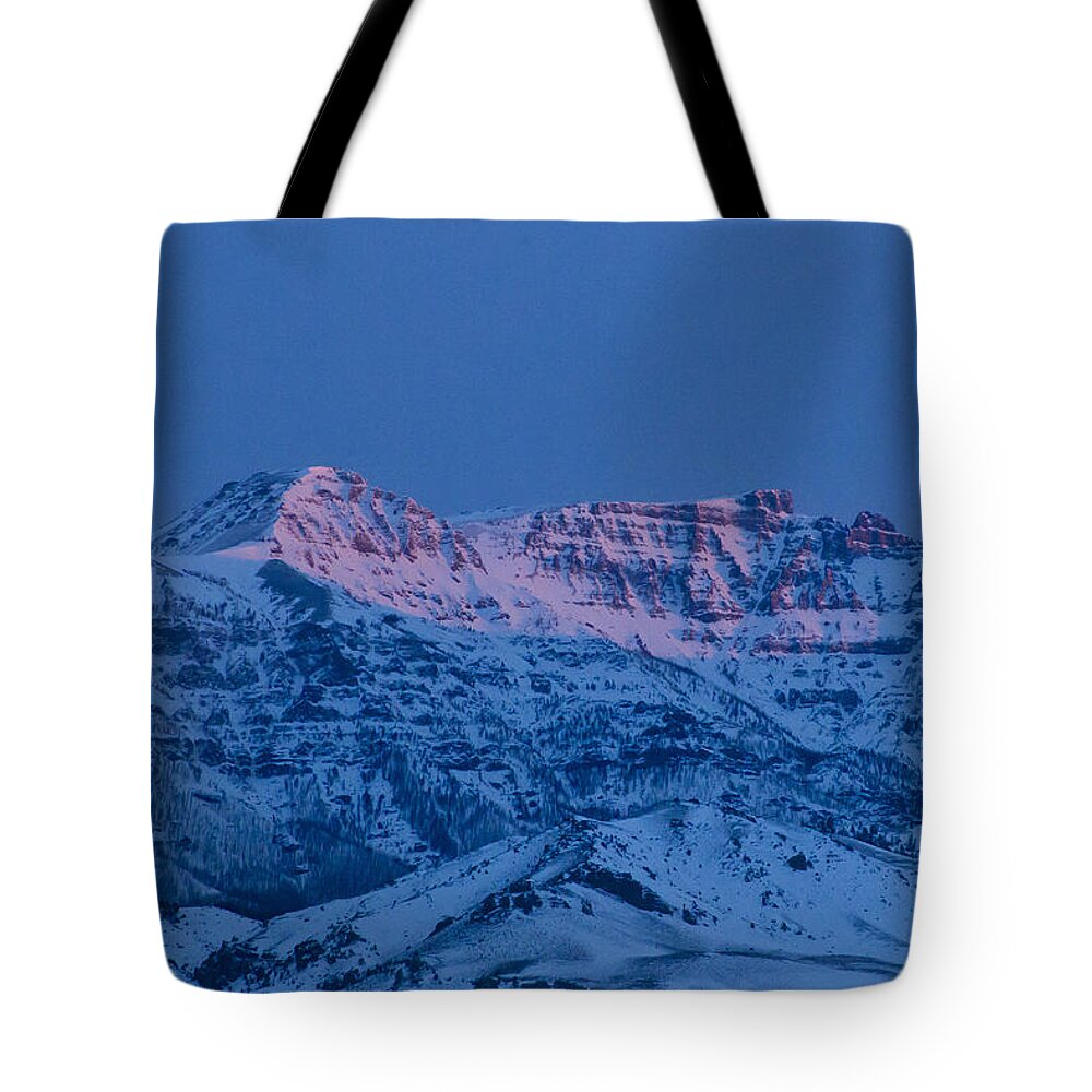 Alpen Light Tote Bag featuring the photograph Jim Mountain-Signed by J L Woody Wooden