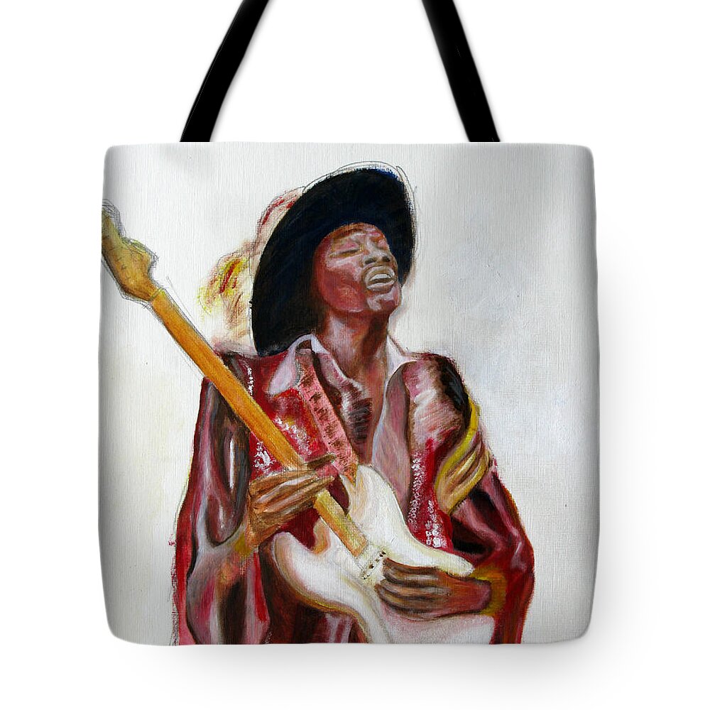 Jimi Hendrix Tote Bag featuring the painting Jimi by Tom Conway