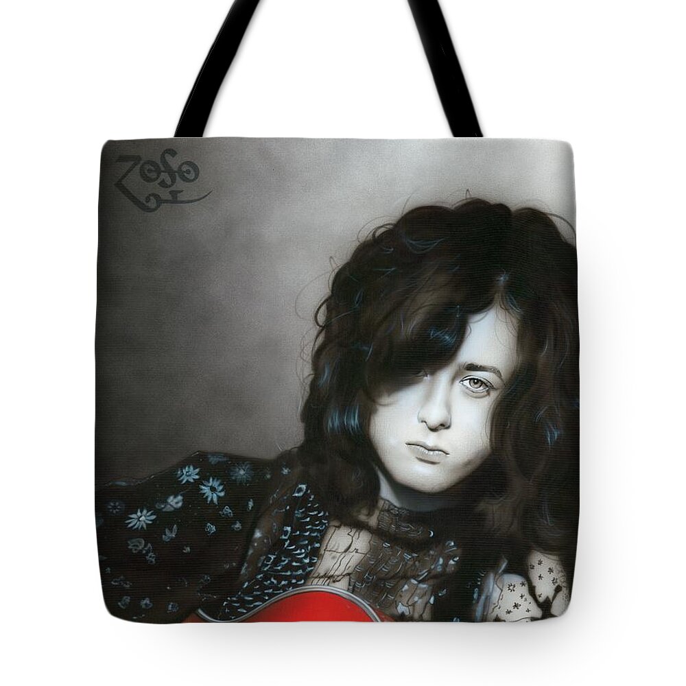 Jimmy Page Tote Bag featuring the painting Jimmy Page by Christian Chapman Art