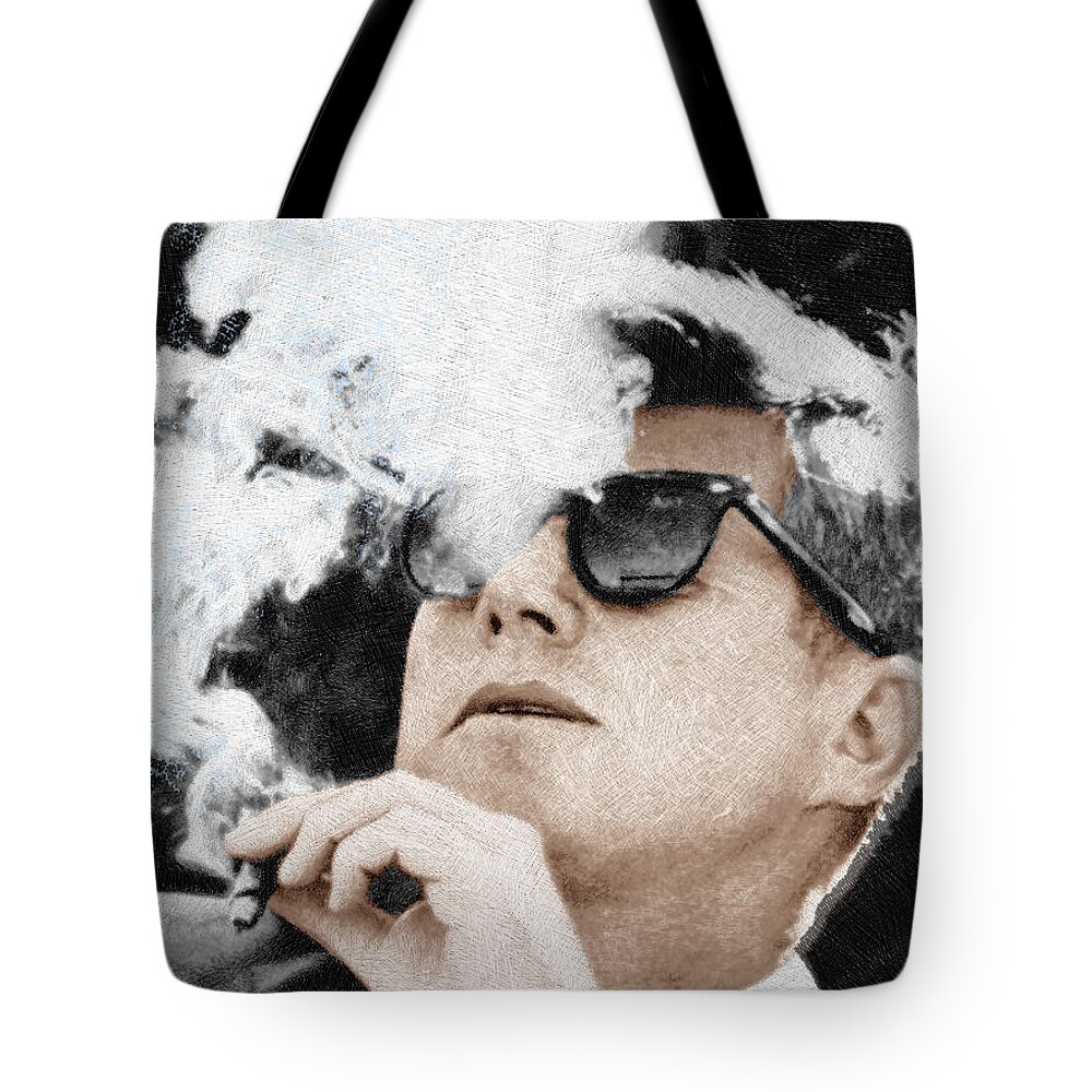 #faatoppicks Tote Bag featuring the painting John F Kennedy Cigar and Sunglasses by Tony Rubino