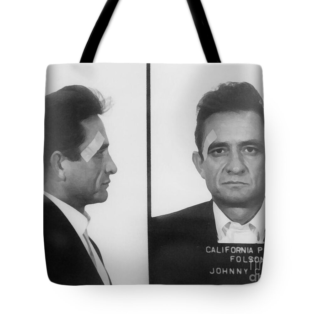 Johnny Cash Tote Bag featuring the mixed media Johnny Cash Folsom Prison Wall Art Canvas Print, by David Millenheft