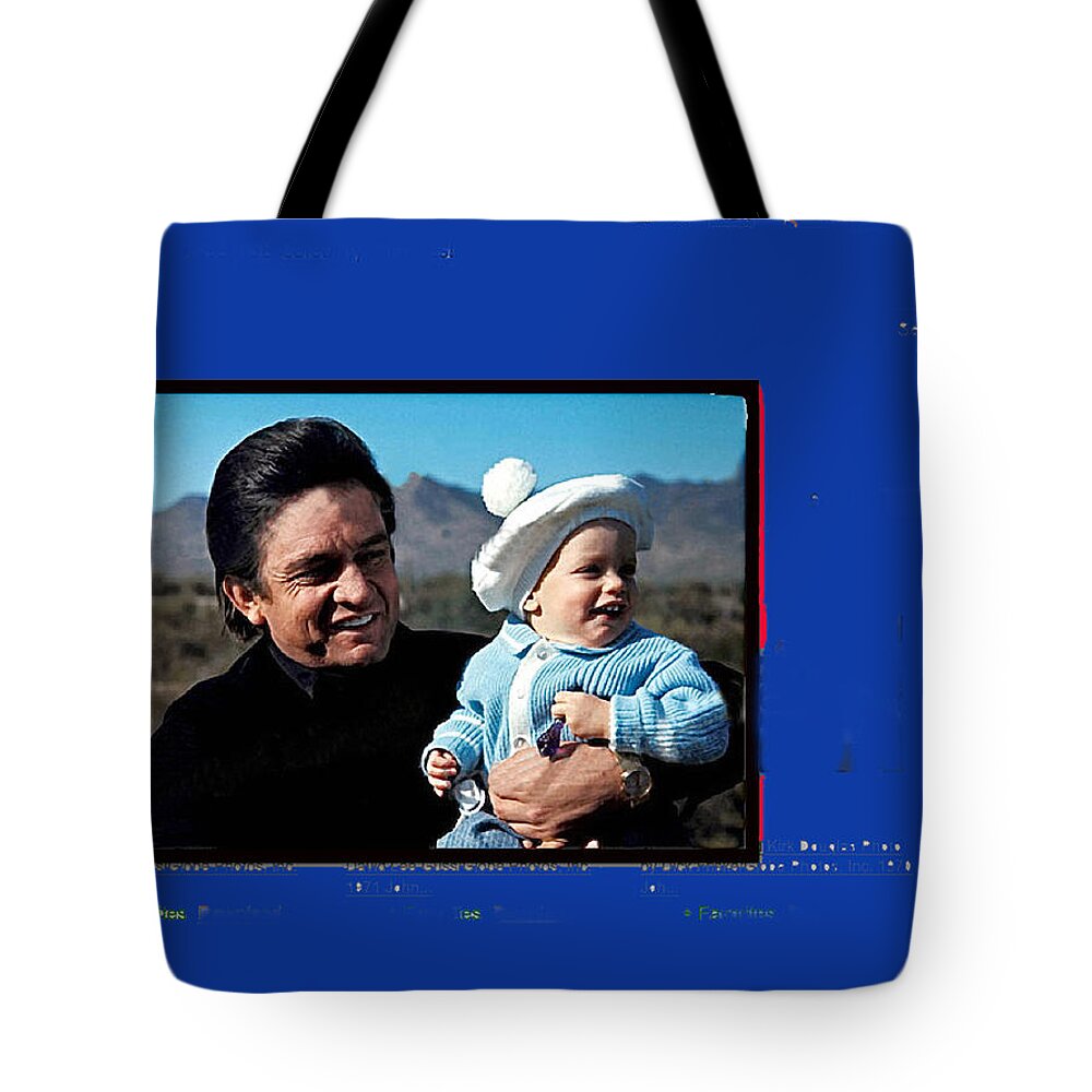 Johnny Cash John Carter Cash Old Tucson Az Holding Infant Displaying Toddler Tote Bag featuring the photograph Johnny Cash John Carter Cash Old Tucson Arizona 1971 by David Lee Guss