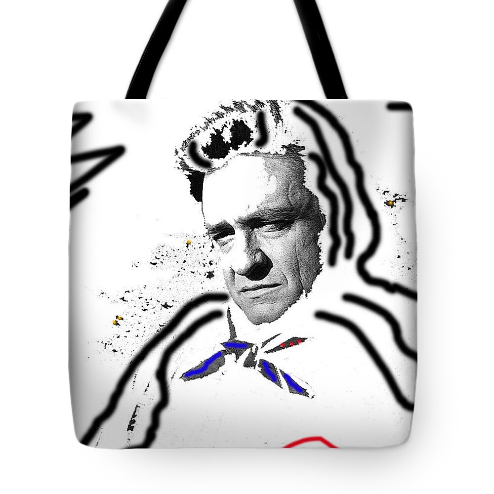 Johnny Cash Man In White Literary Homage Old Tucson Az Saul Saint Paul Pearl Finish Drawn On Tote Bag featuring the photograph Johnny Cash Man in White literary homage Old Tucson Arizona 1971-2008 by David Lee Guss