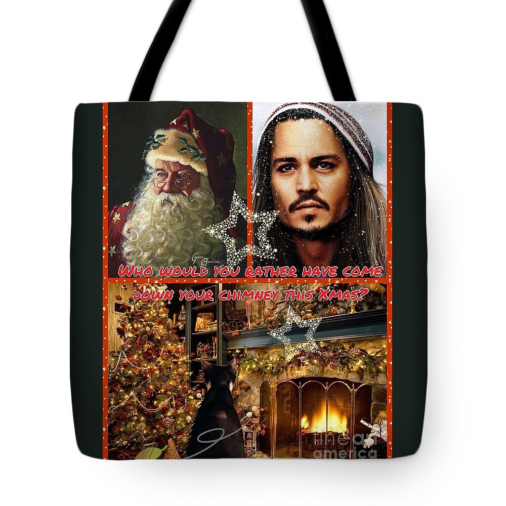 Johnny Depp Tote Bag featuring the photograph Johnny Depp Xmas Greeting by Joan-Violet Stretch
