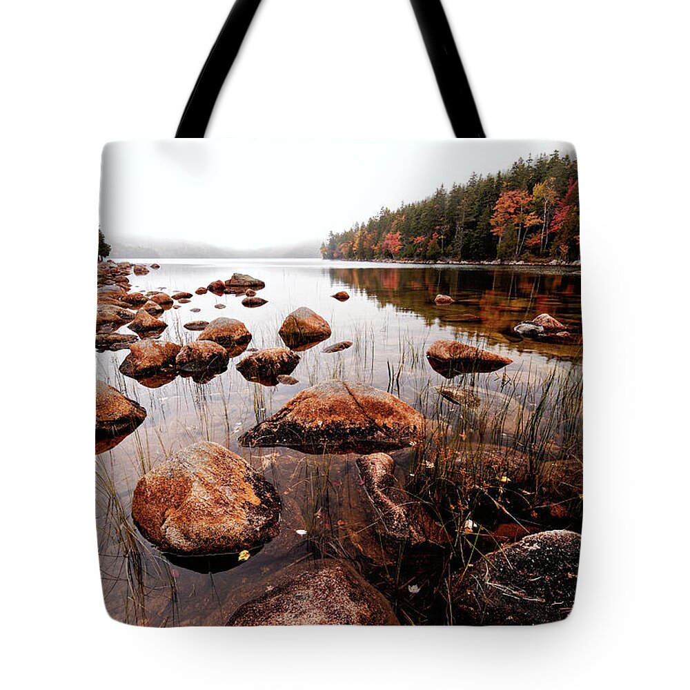 Scenics Tote Bag featuring the photograph Jordan Pond Reflection by Klaus Brandstaetter