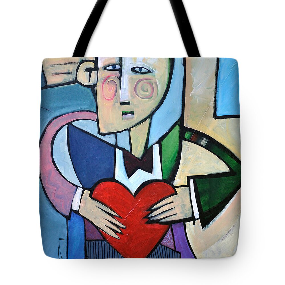 Heart Tote Bag featuring the painting Joseph Came a Courtin by Tim Nyberg