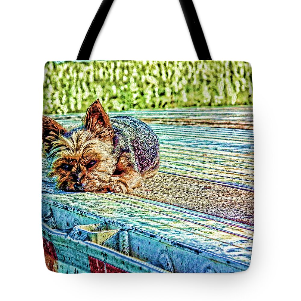 Dog Tote Bag featuring the photograph 'Jovie' TRUCKIN Dogs need Breaks TOO by Robert Rhoads