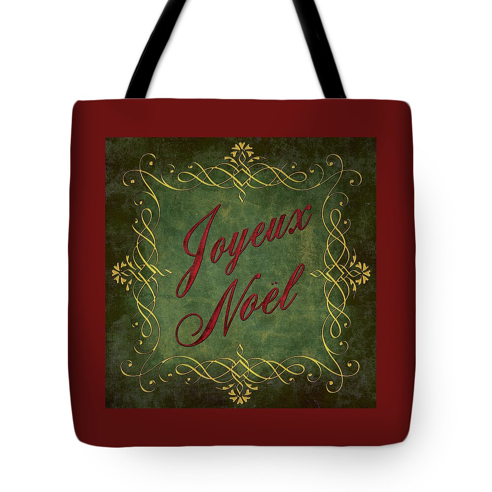 Joyeux Noel Tote Bag featuring the digital art Joyeux Noel in Green and Red by Caitlyn Grasso