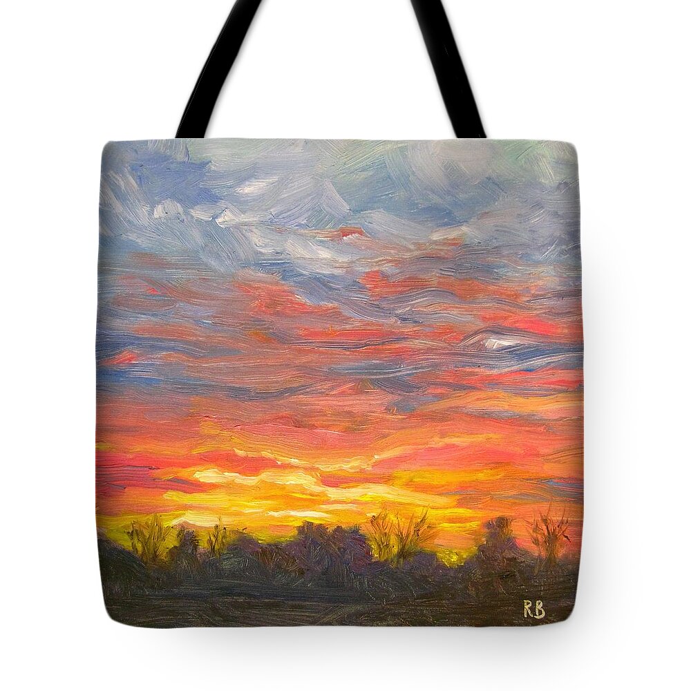 Sunset Tote Bag featuring the painting Joyful Sunset by Robie Benve