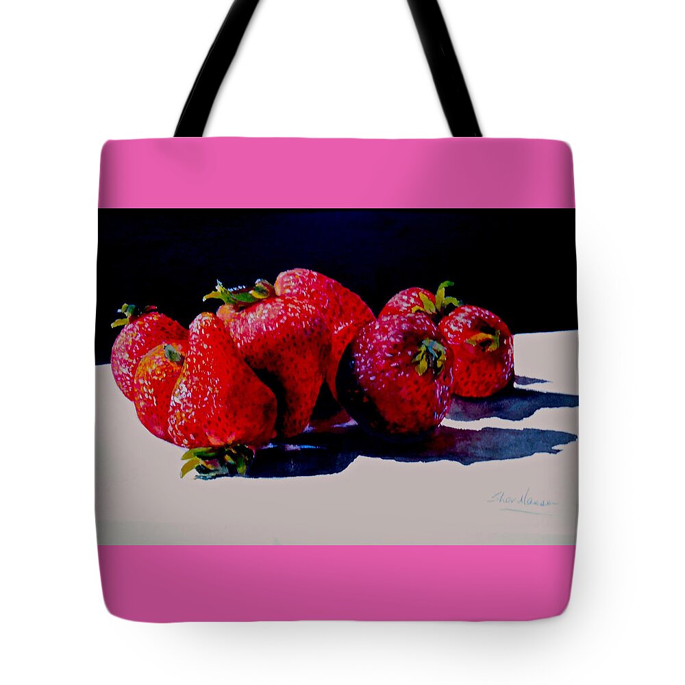 Berries Tote Bag featuring the painting Juicy Strawberries by Sher Nasser