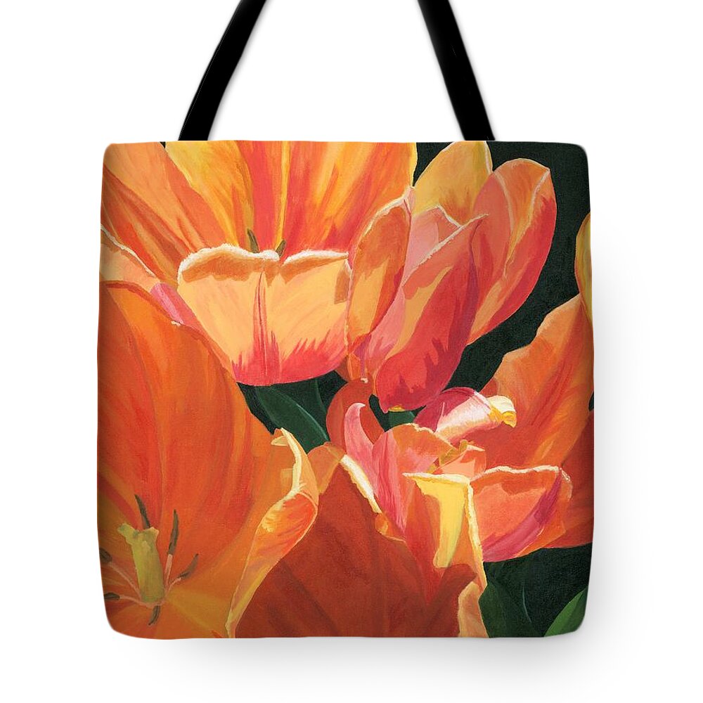 Tulips Tote Bag featuring the painting Julie's Tulips by Lynne Reichhart