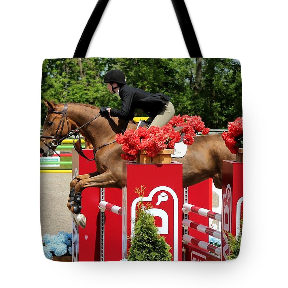Equestrian Tote Bag featuring the photograph Jumper45 by Janice Byer