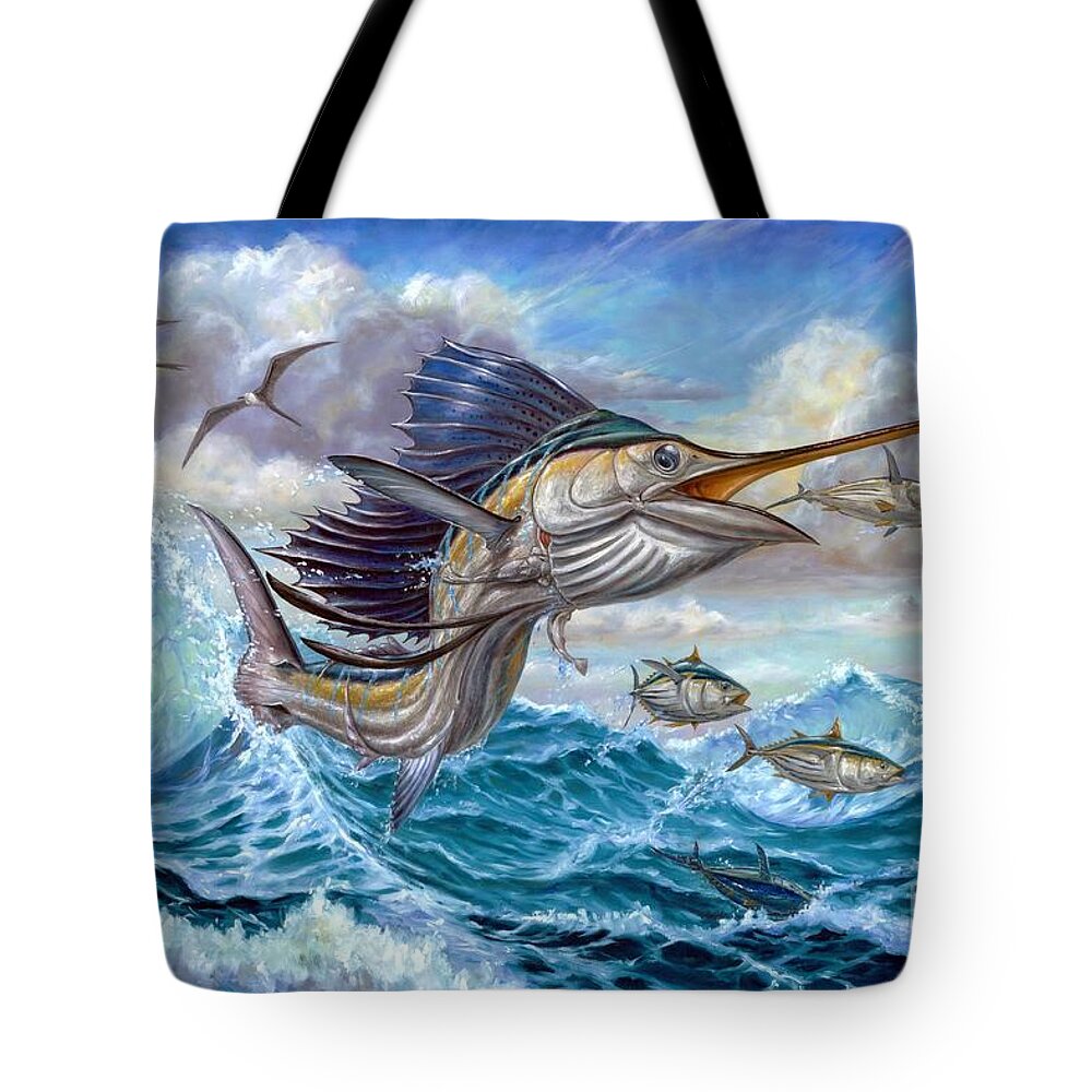 Jumping Sailfish And Small Fish Tote Bag