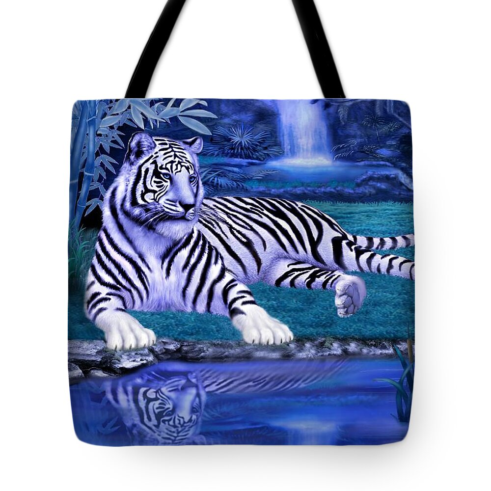 White Tiger Tote Bag featuring the digital art Jungle Tiger by Glenn Holbrook