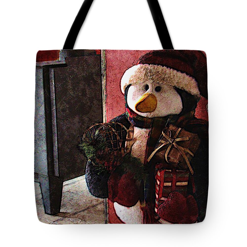 Christmas Tote Bag featuring the photograph Just Around the Corner by Zinvolle Art