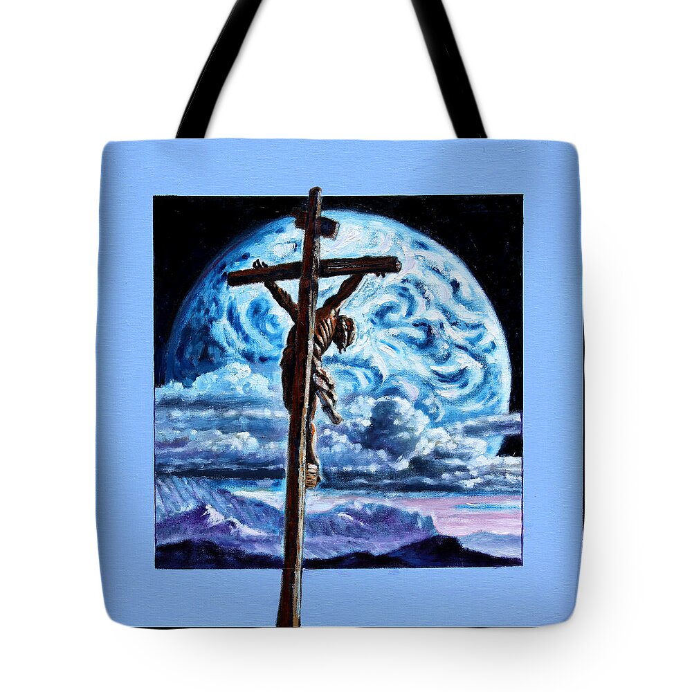 Christ Crucified Tote Bag featuring the painting Just for Love - detail by John Lautermilch