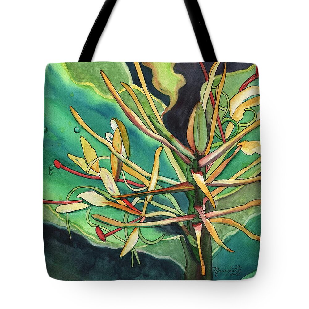 Kahili Ginger Tote Bag featuring the painting Kahili Ginger by Marionette Taboniar