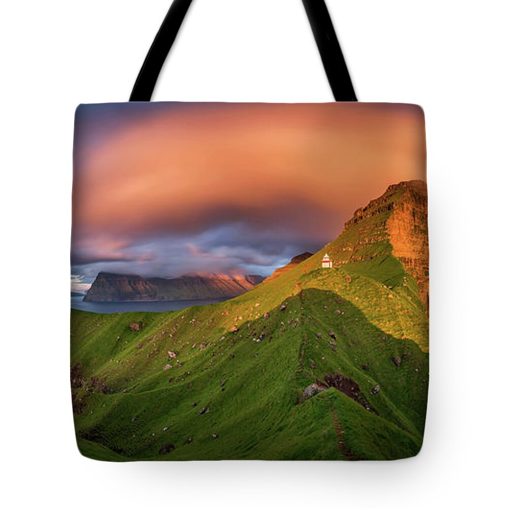 Photography Tote Bag featuring the photograph Kalsoy Island And Kallur Lighthouse by Panoramic Images