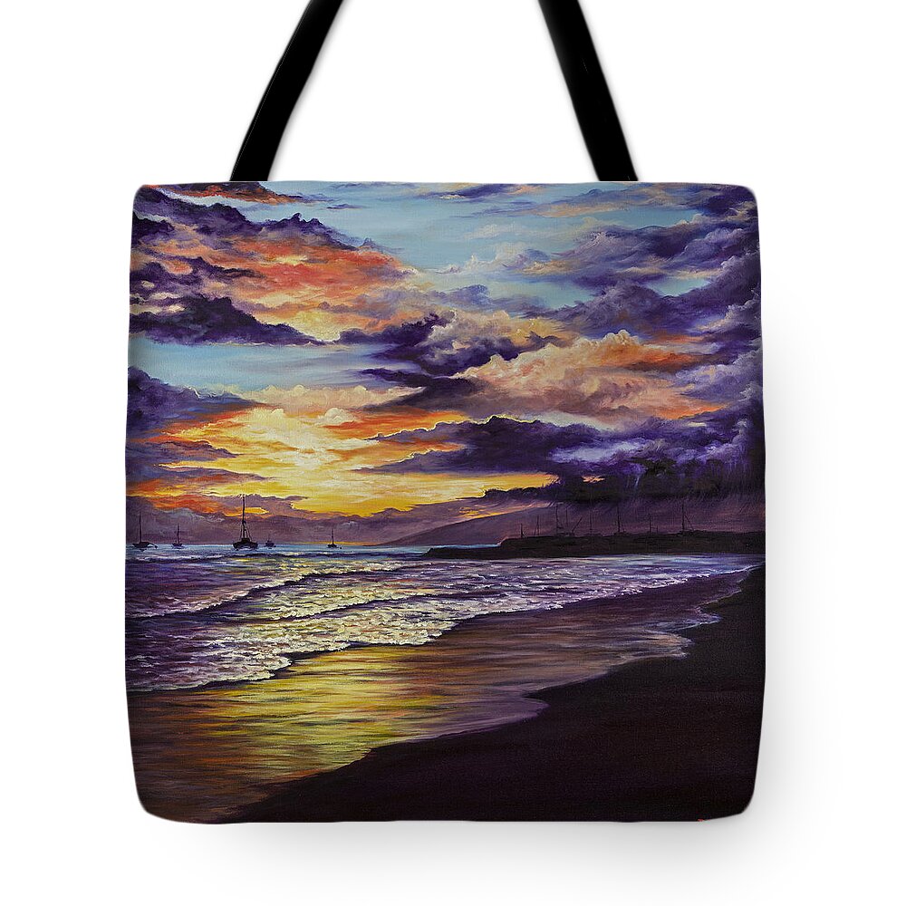 Sunset Tote Bag featuring the painting Kamehameha Iki Park Sunset by Darice Machel McGuire