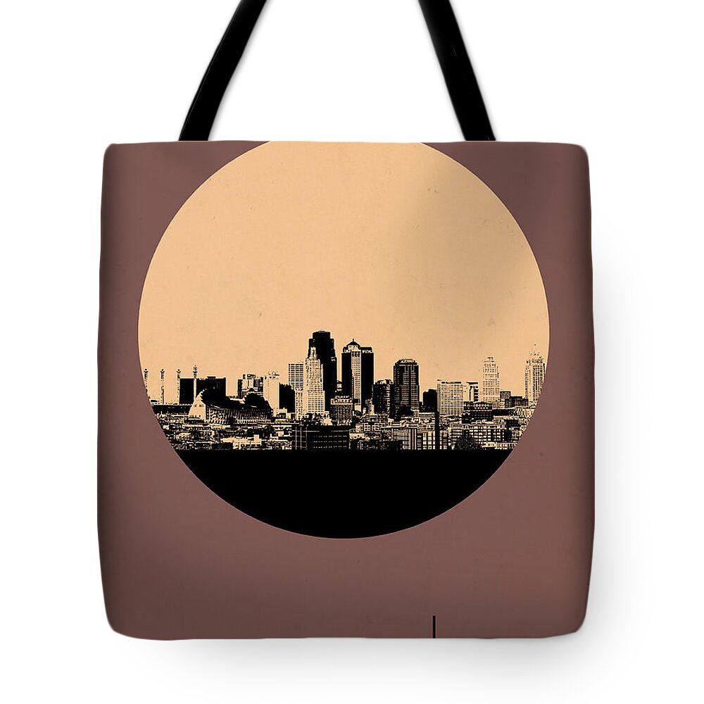 Kansas City Tote Bag featuring the digital art Kansas City Circle Poster 2 by Naxart Studio