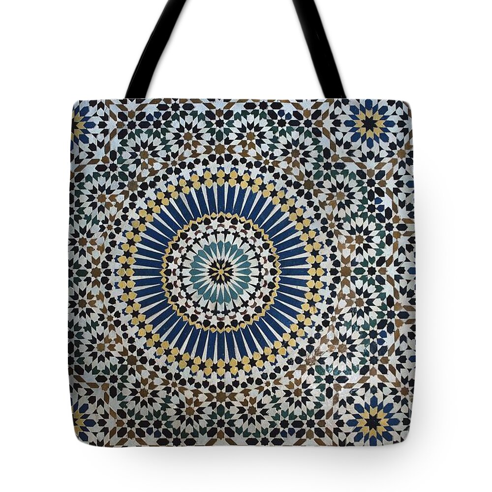 House Tote Bag featuring the ceramic art Kasbah of Thamiel glaoui zellij tilework detail by Moroccan School