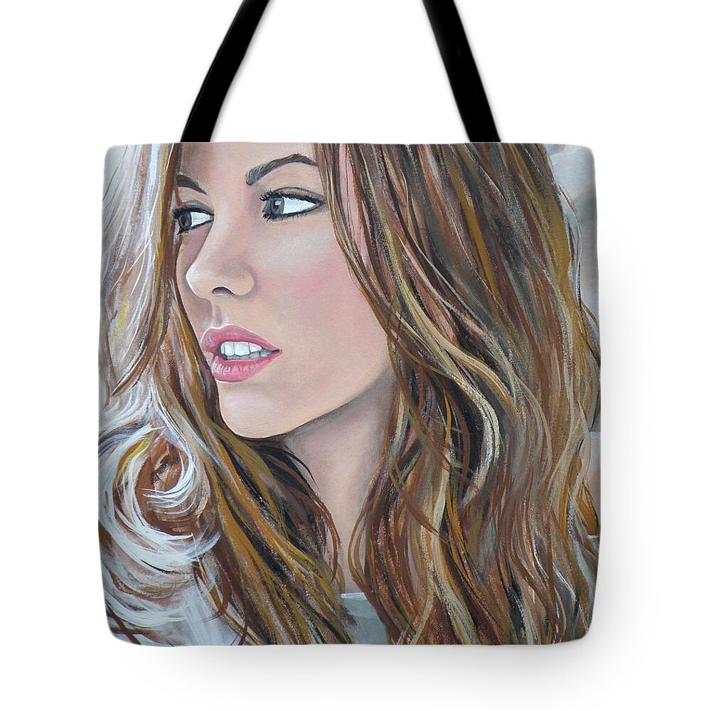 Kate Beckinsale Tote Bag featuring the painting Kate Beckinsale by Tom Carlton