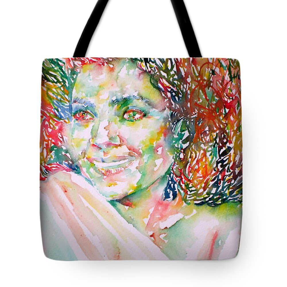 Kathleen Battle Tote Bag featuring the painting KATHLEEN BATTLE - watercolor portrait by Fabrizio Cassetta