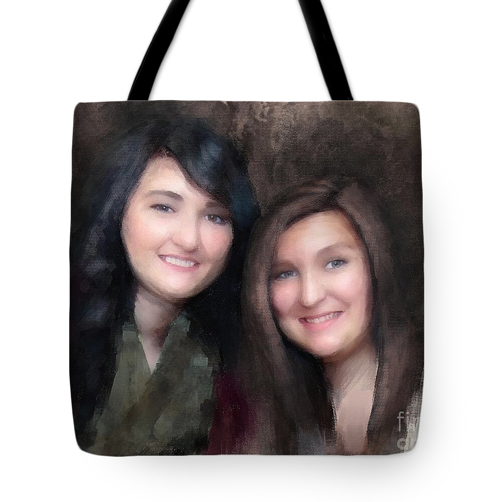 Client Work Tote Bag featuring the digital art Katie and Sara by Jon Munson II