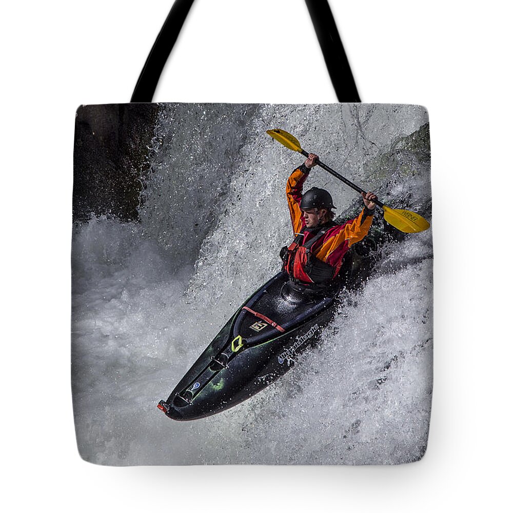 Appalachia Tote Bag featuring the photograph Kayaker by Debra and Dave Vanderlaan