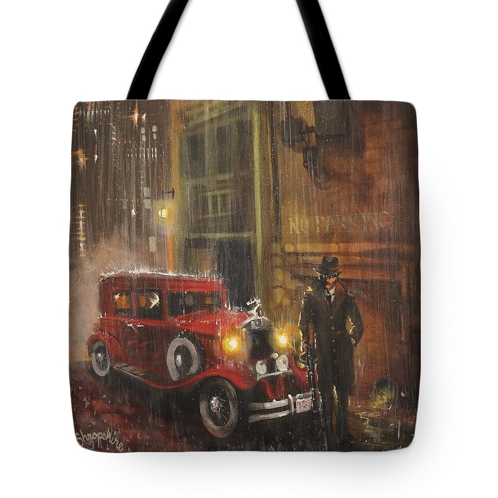 Mobsters Tote Bag featuring the painting Keep the Motor Running by Tom Shropshire