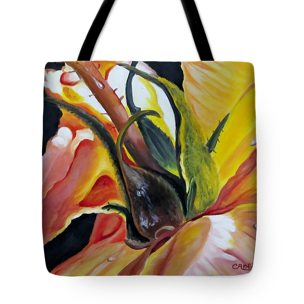 Dewdrops Tote Bag featuring the painting Kelly's Rose by Carol Allen Anfinsen