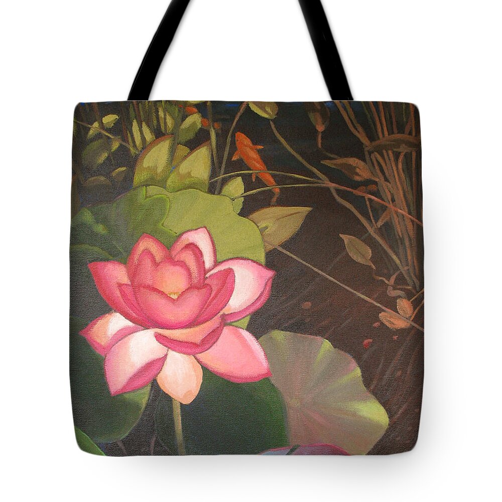 Lotus Flower Tote Bag featuring the painting Kenton's Lily by Don Morgan