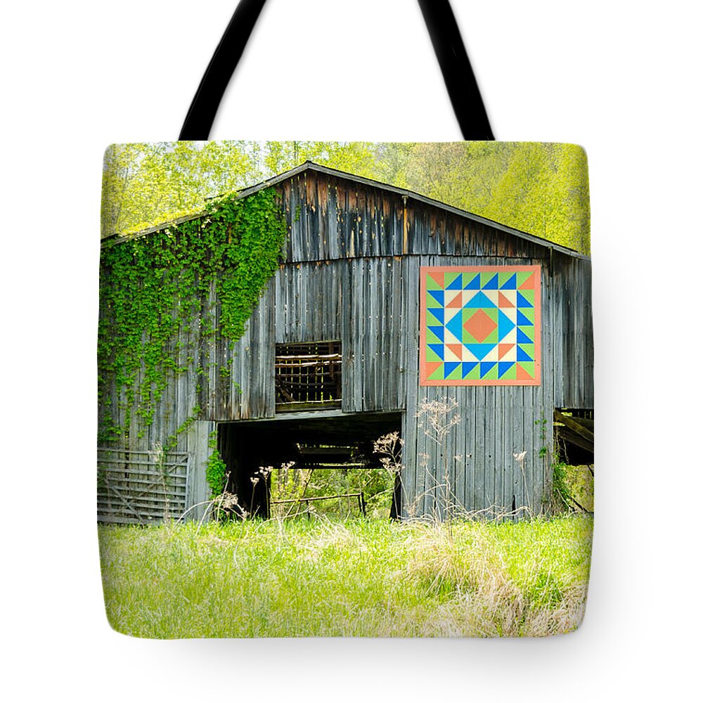 Architecture Tote Bag featuring the photograph Kentucky Barn Quilt - Thunder and Lightening by Mary Carol Story
