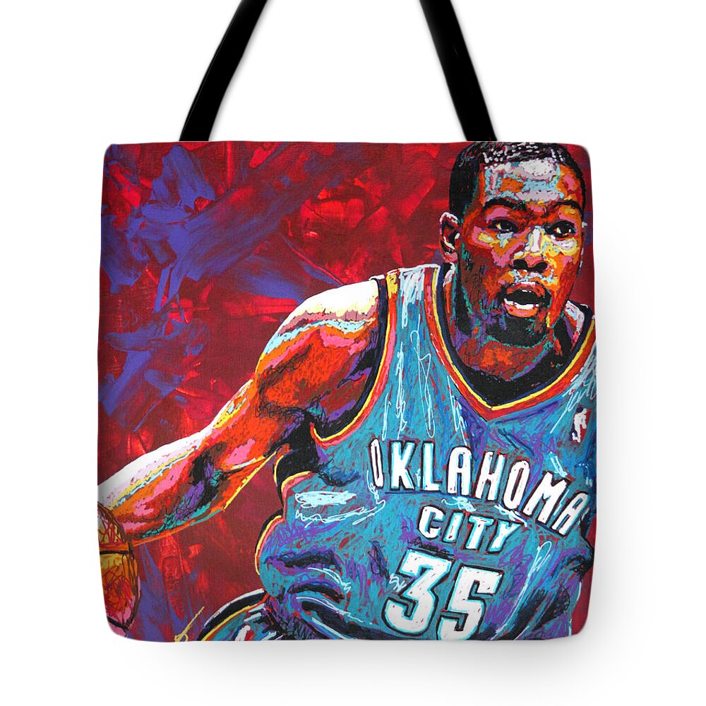 Kevin Tote Bag featuring the painting Kevin Durant 2 by Maria Arango