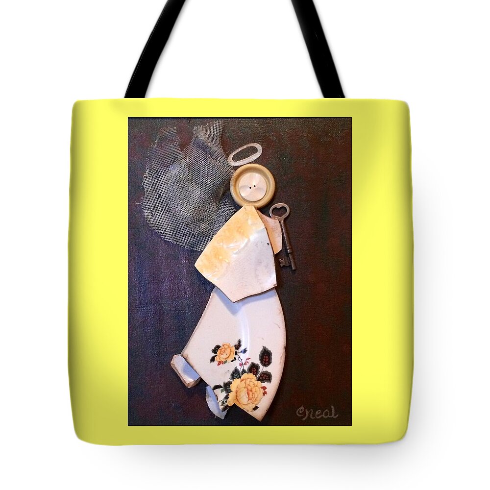 Angel Tote Bag featuring the mixed media Key Angel by Carol Neal