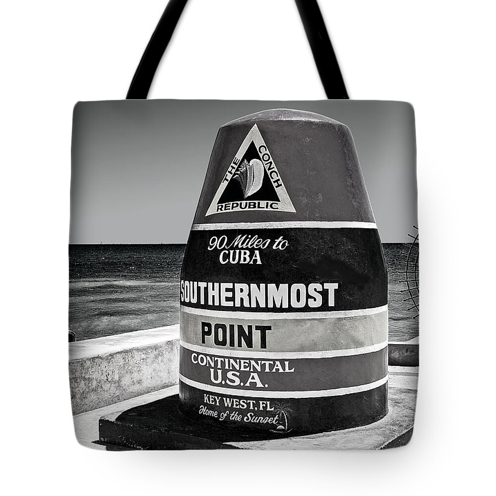 Florida Tote Bag featuring the photograph Key West Cuba Distance Marker by Phil Cardamone