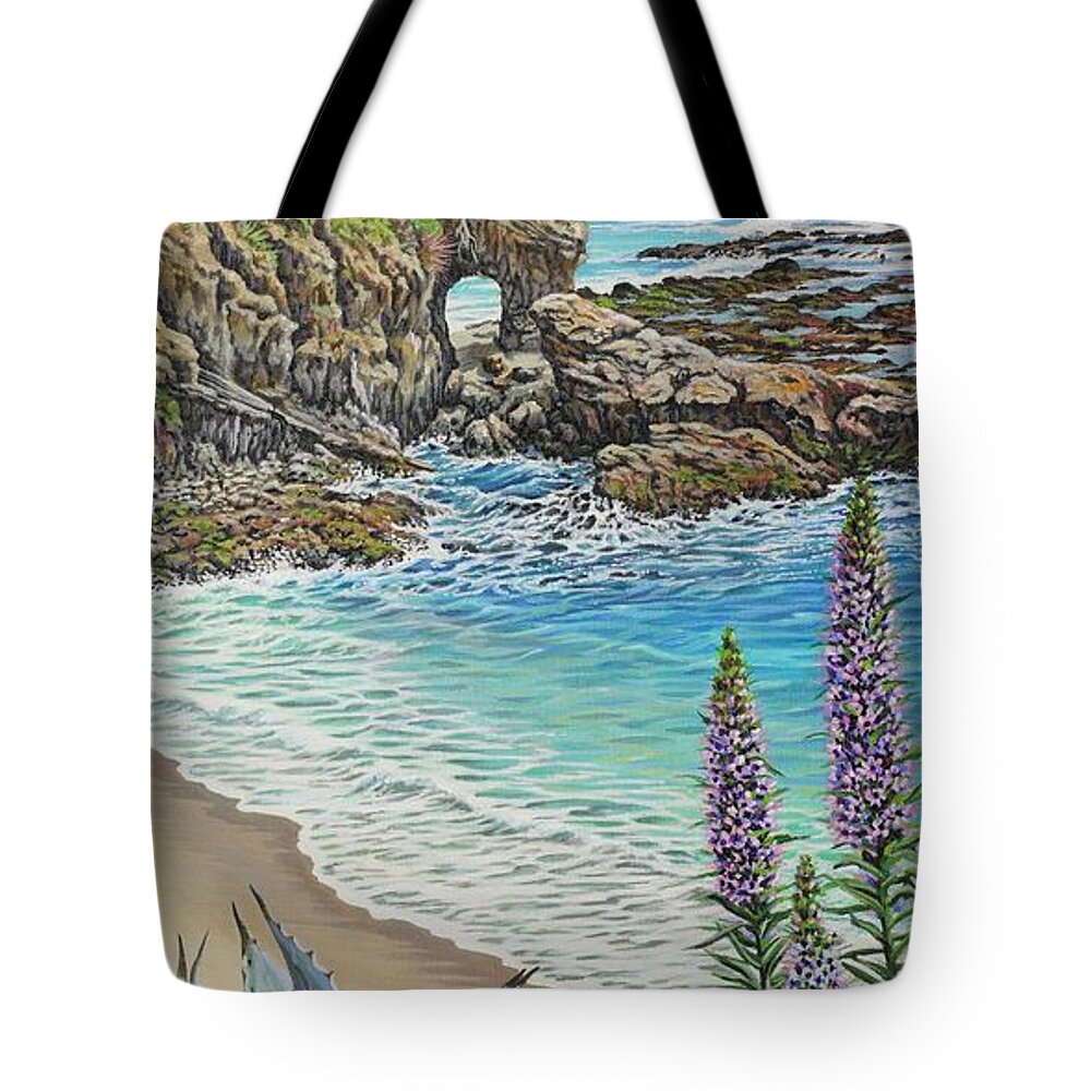 Beach Tote Bag featuring the painting Keyhole Rock Laguna by Jane Girardot