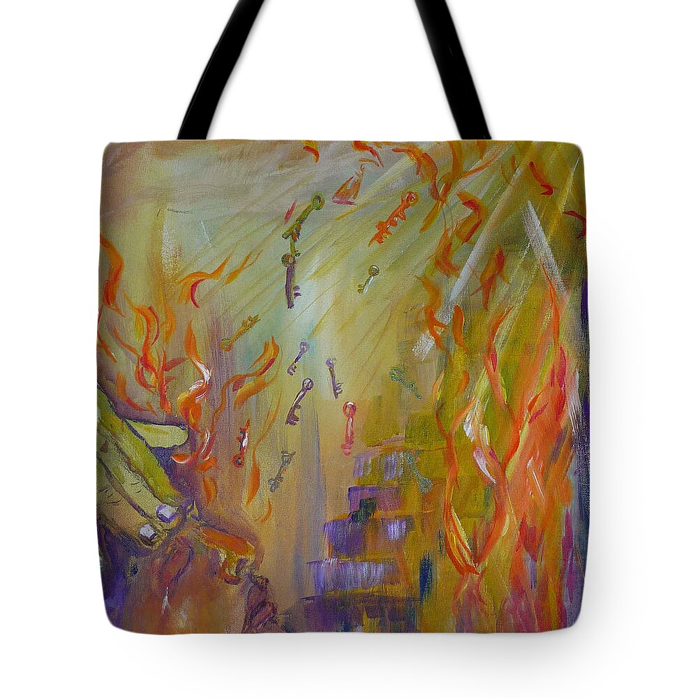 Keys Tote Bag featuring the painting Keys by M Theresa Leake