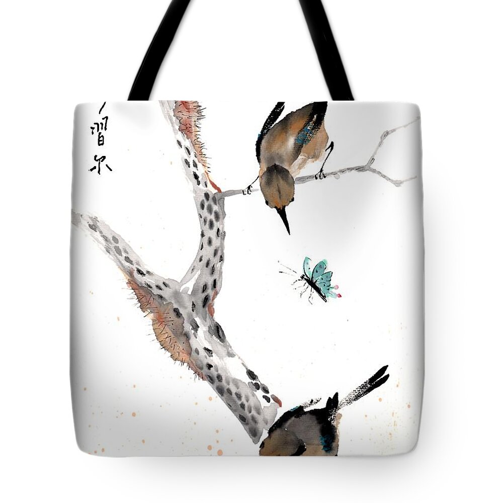 Chinese Brush Painting Tote Bag featuring the painting Kindred Hearts by Bill Searle