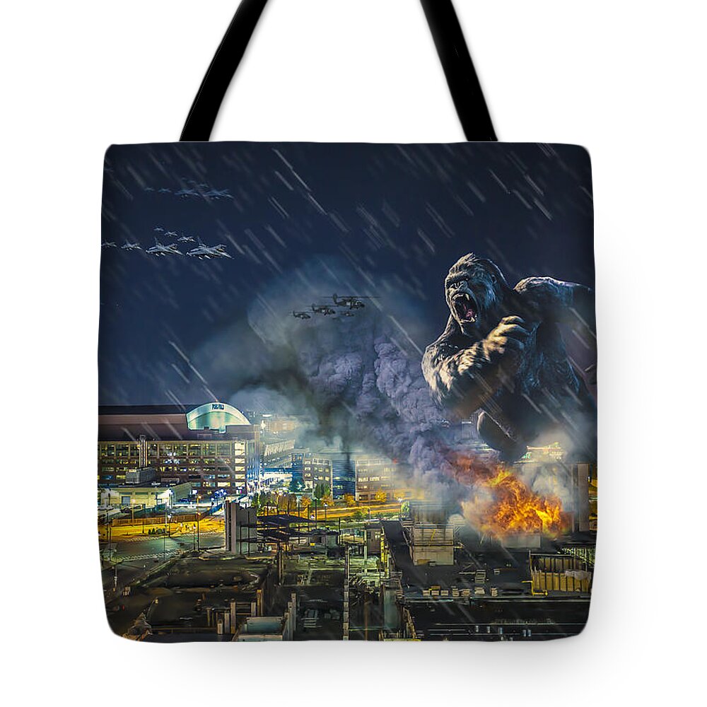 King Kong Tote Bag featuring the photograph King Kong by Ford Field by Nicholas Grunas