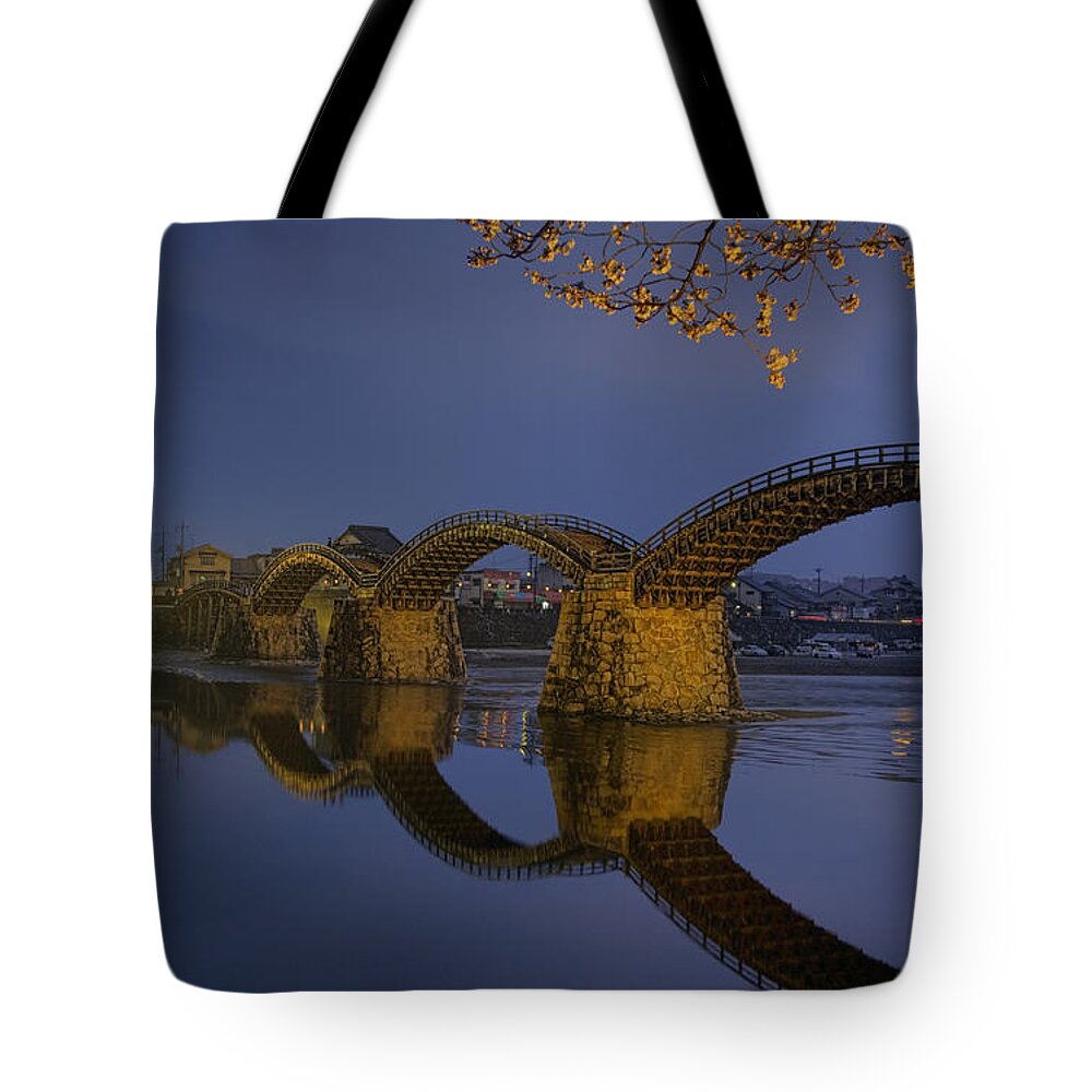 Tranquility Tote Bag featuring the photograph Kintai Bridge In Iwakuni by Karen Walzer