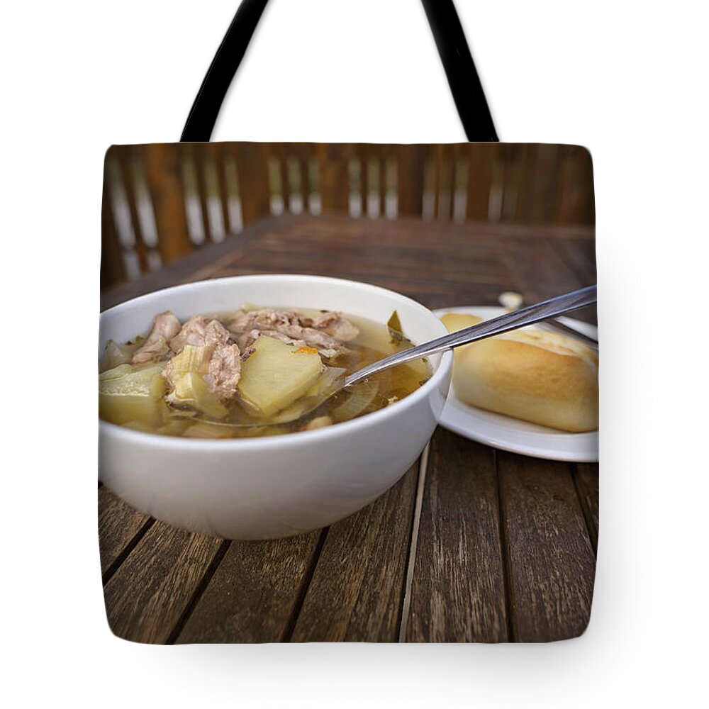 Iceland Tote Bag featuring the photograph Kjotsupa traditional Icelandic lamb soup stew by Marianne Campolongo